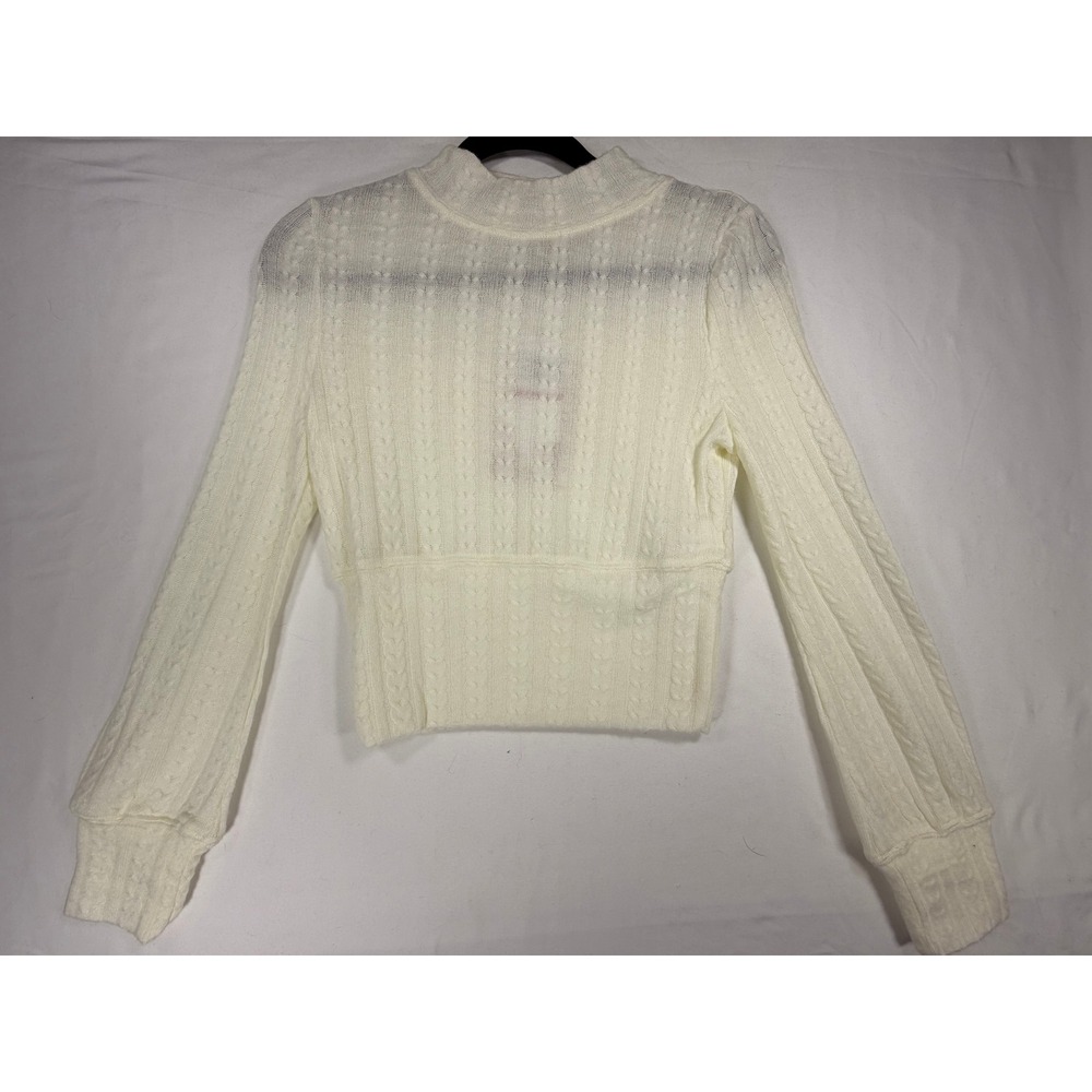 Band of the Free Cable Knit Sweater Womens XS Ivory NWT Mock Neck Balloon Sleeve